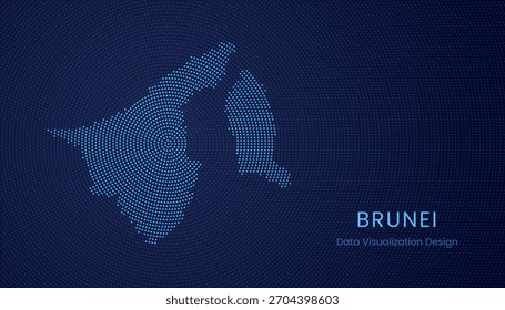 Brunei estilizado mapa pontilhado em conceito moderno de visualização de tecnologia de dados circulares.