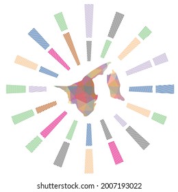 Brunei sunburst. Low poly striped rays and map of the country. Beautiful vector illustration.