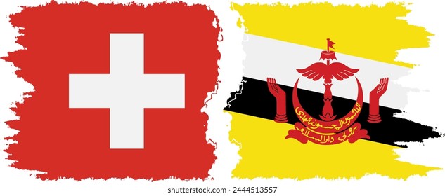 Brunei and Switzerland grunge flags connection, vector