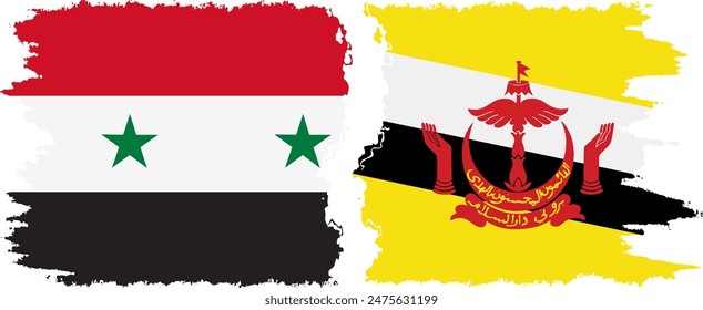 Brunei and Syria grunge flags connection, vector