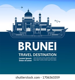 Brunei  travel destination grand vector illustration. 