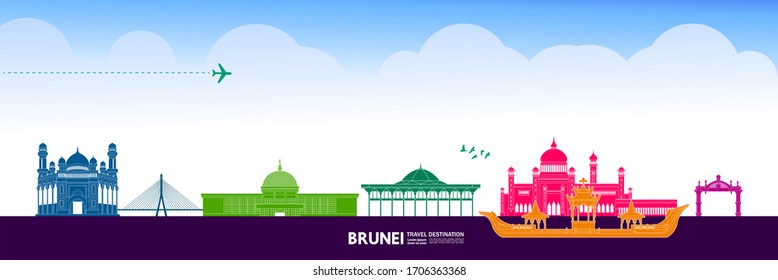 Brunei  travel destination grand vector illustration. 