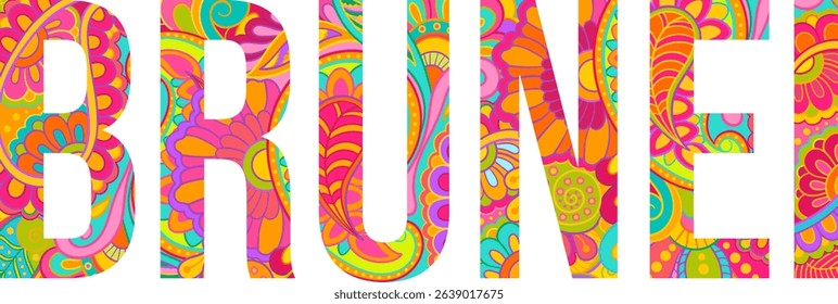 Brunei unique design text header, filled with hand drawn zentangle pattern.