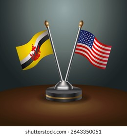 Brunei and United States table flags relation with gradient backgrund