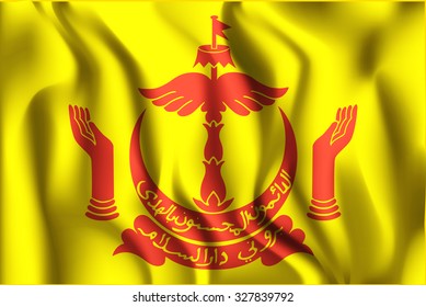 Brunei Variant Flag. Coat of Arms. Rectangular Shape Icon with Wavy Effect