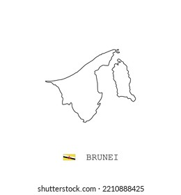 Brunei vector map outline, line, linear. Brunei black map on white background. Brunei flag