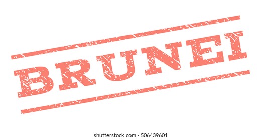 Brunei watermark stamp. Text caption between parallel lines with grunge design style. Rubber seal stamp with unclean texture. Vector salmon color ink imprint on a white background.