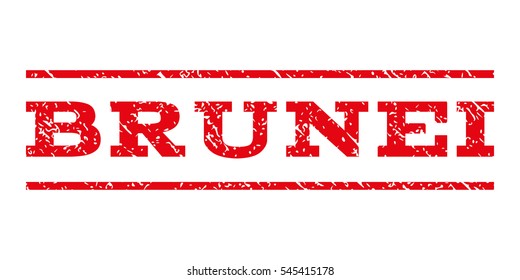 Brunei watermark stamp. Text tag between horizontal parallel lines with grunge design style. Rubber seal stamp with scratched texture. Vector intensive red color ink imprint on a white background.