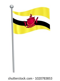 brunei waving flag on flagpole vector illustration.3d vector icon isolated on white background