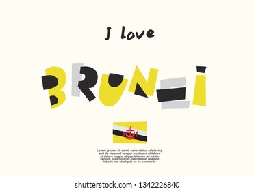 Brunei : World Flag with fun geometrical alphabets : Vector Illustration 