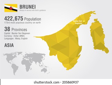 Brunei world map with a pixel diamond texture. World Geography