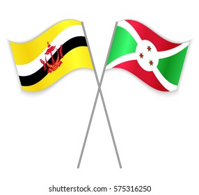 Bruneian and Burundian crossed flags. Brunei combined with Burundi isolated on white. Language learning, international business or travel concept.