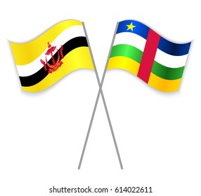 Bruneian and Central African crossed flags. Brunei combined with Central African Republic isolated on white. Language learning, international business or travel concept.