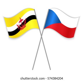Bruneian and Czech crossed flags. Brunei combined with Czech Republic isolated on white. Language learning, international business or travel concept.