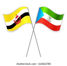 Bruneian and Equatorial Guinean crossed flags. Brunei combined with Equatorial Guinea isolated on white. Language learning, international business or travel concept.