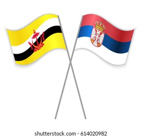 Bruneian and Serbian crossed flags. Brunei combined with Serbia isolated on white. Language learning, international business or travel concept.