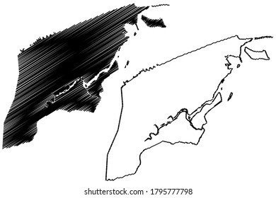 Brunei-Muara District (Nation of Brunei, the Abode of Peace, Borneo island) map vector illustration, scribble sketch Brunei Muara map