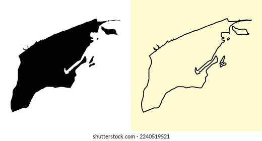 Brunei-Muara map, Brunei, Asia. Filled and outline map designs. Vector illustration
