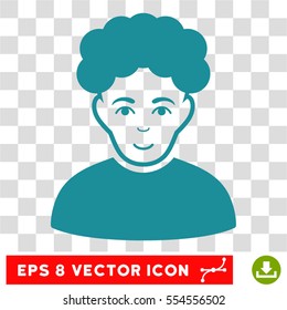 Brunet Man EPS vector pictograph. Illustration style is flat iconic soft blue symbol on chess transparent background.