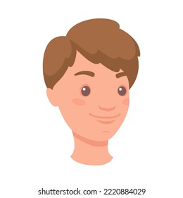 Brunet Man Head Showing Happy Face Expression and Emotion Smiling Half-turned Vector Illustration
