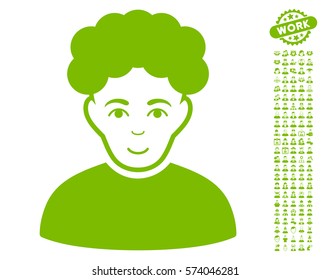 Brunet Man icon with bonus human pictograms. Vector illustration style is flat iconic eco green symbols on white background.