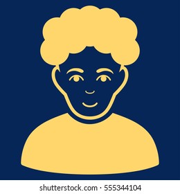 Brunet Man vector icon. Flat yellow symbol. Pictogram is isolated on a blue background. Designed for web and software interfaces.