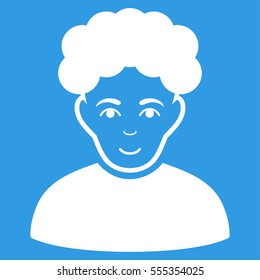 Brunet Man vector icon. Flat white symbol. Pictogram is isolated on a blue background. Designed for web and software interfaces.