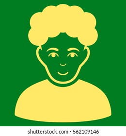 Brunet Man vector icon. Flat yellow symbol. Pictogram is isolated on a green background. Designed for web and software interfaces.
