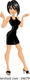 brunette in black dress