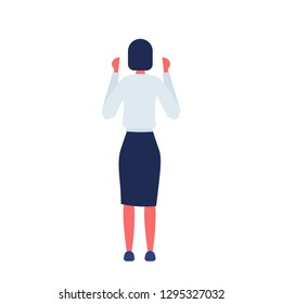 brunette businesswoman rear view standing pose business presentation concept woman full length female cartoon character flat isolated