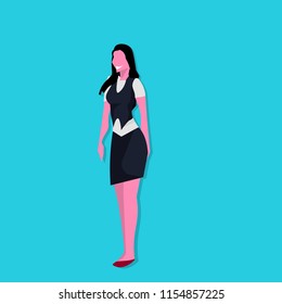 brunette businesswoman successful team worket concept female cartoon character full length flat blue background vector illustration