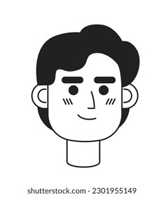 Brunette caucasian man with confident smile monochrome flat linear character head. Motivated guy. Editable outline hand drawn human face icon. 2D cartoon spot vector avatar illustration for animation