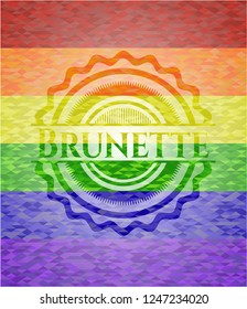 Brunette emblem on mosaic background with the colors of the LGBT flag