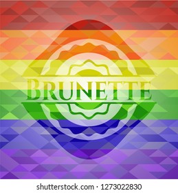 Brunette emblem on mosaic background with the colors of the LGBT flag