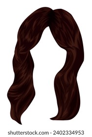 brunette female pattern, long hair for female characters, cascade hairstyle, vector illustration