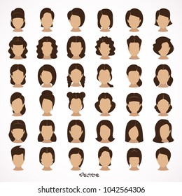 brunette girl with collection of different hairstyle fashion