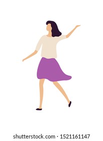 Brunette girl dancing, isolated clubber on disco, flat style. Vector lady in night club, woman wearing fancy clothes moving on music, lifestyle of young female