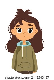 Brunette girl in a hoodie.