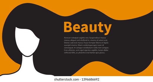 Brunette girl with long hair flyer, abstract hairdressing salon banner,  beauty salon, spa. Vector illustration