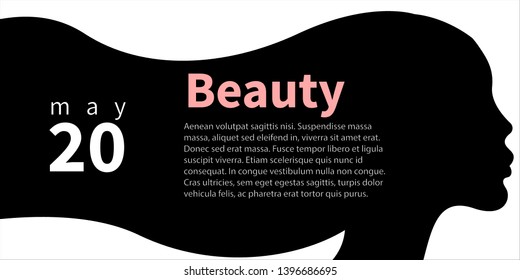 Brunette girl with long hair flyer, abstract hairdressing salon banner,  beauty salon, spa. Vector illustration