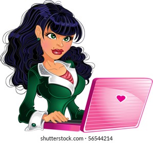 Brunette girl on the computer