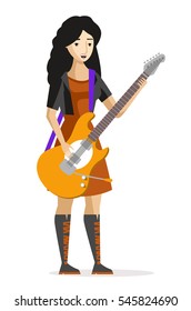 brunette girl playing rock guitar