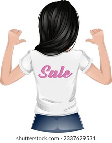 Chica de brunette con camiseta blanca. Tiempo de venta