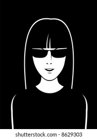 Brunette in the glasses on black. Vector.