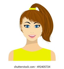 Brunette icon in flat style isolated on white background. Woman symbol stock vector illustration.