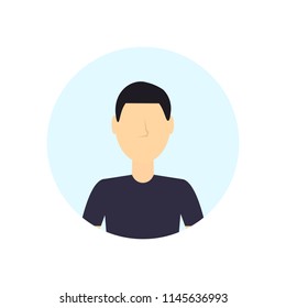 brunette man avatar isolated faceless male cartoon character portrait flat vector illustration