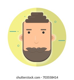 Brunette man with beard and mustache.Flat style circle icon