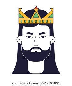 Brunette man in golden crown flat line color vector character head. Serious face. Editable cartoon avatar icon. Face emotion. Simple cartoon spot illustration for web graphic design