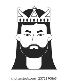 Brunette man in golden crown monochrome flat linear character head. Serious face. Editable outline hand drawn human face icon. 2D cartoon spot vector avatar illustration for animation