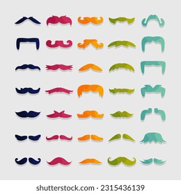 brunette mustache colorful flat illustration